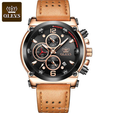 OLEVS Luxury 9905 Quart Relogio Masculino   Digital Sport Big Face Watch Men PU Leather Band  Multi Time Zone Analog Watch